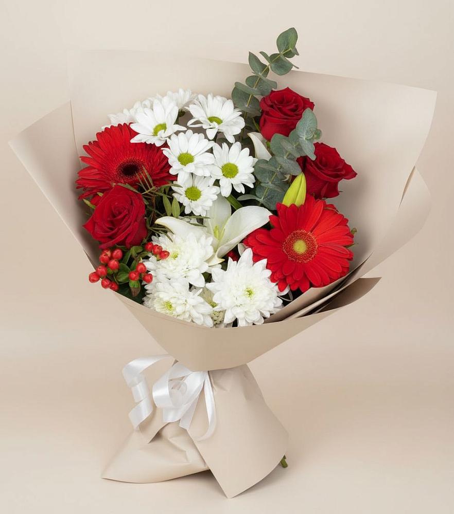 Букет цветов из: Розы, Хризантемы, Герберы и Лилии в Массандре