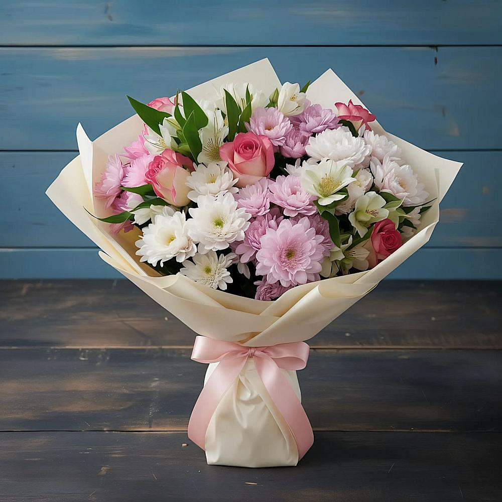 Букет цветов из: Хризантемы, Альстромерии и Розы в Массандре